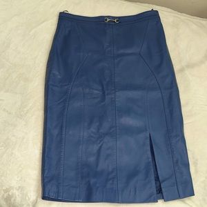 Karen Millen Blue Leather Midi Pencil Skirt